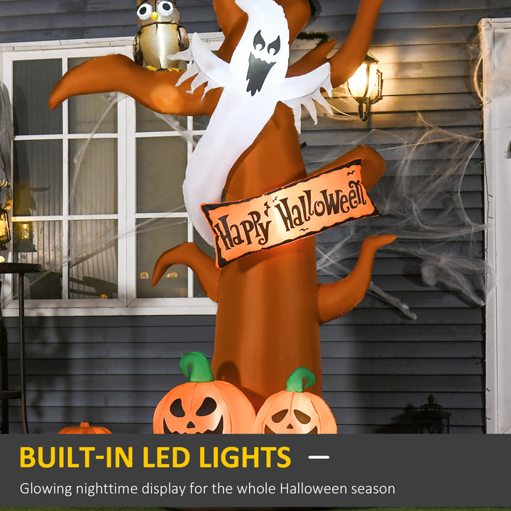 2.7m Halloween Inflatable Dead Tree with Ghost, Pumpkin and Owl, Blow Up Decorations with Build-in LED Lights for Party Outdoor Garden Décor