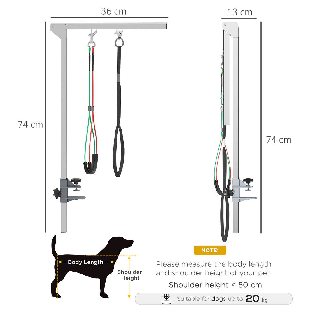 MCL Adjustable Pet Grooming Arm, with Clamp, Haunch Holders & Grooming Loop - Sliver-Tone