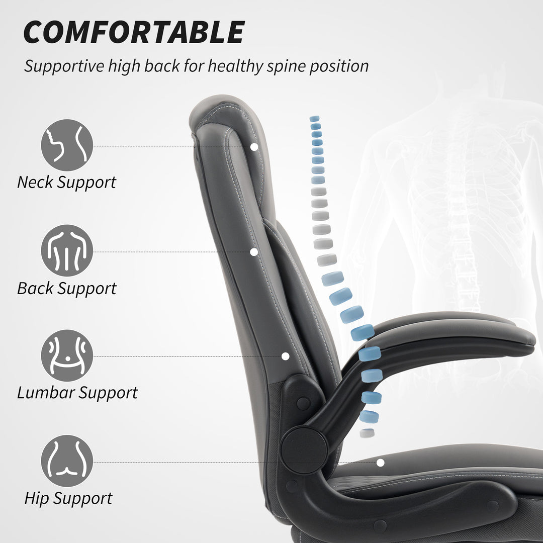 Faux Leather Office Chair. with Flip-Up Armrests - Charcoal Grey