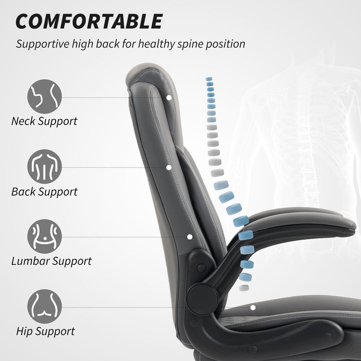 Faux Leather Office Chair. with Flip-Up Armrests - Charcoal Grey