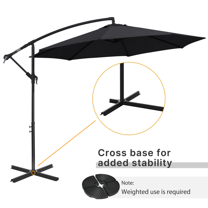 MCL 2.45m Overhanging Cantilever Parasol, Heavy Duty Waterproof Garden Umbrella with Cross Base, Black