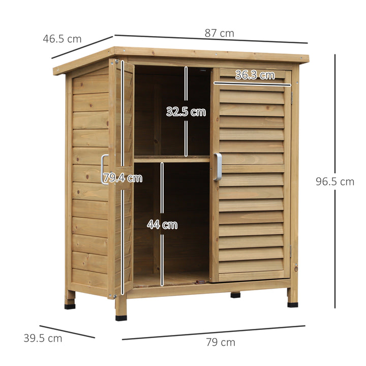 Garden Shed Wooden Garden Storage Shed 2 Door Unit Solid Fir Wood Garage Tool Organisation Cabinet, 87L x 46.5W x 96.5Hcm, Natural