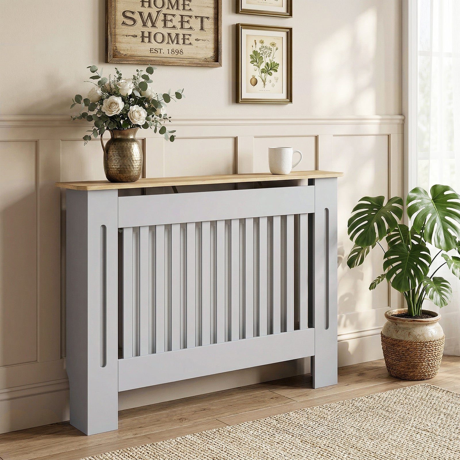 Slatted Radiator Cover, Painted Cabinet with Line Grill Design, 112L ×