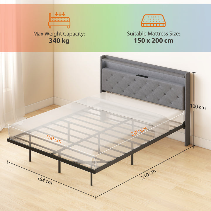 Floating Bed Frame, Upholstered 5ft King Size Bed, Platform Bed with R
