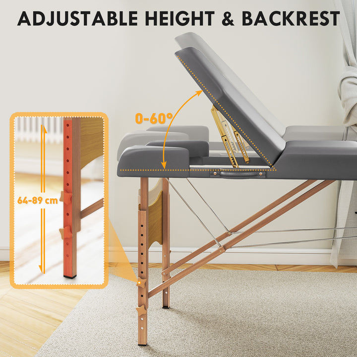 Foldable Massage Table with Beech Wood Legs - Grey