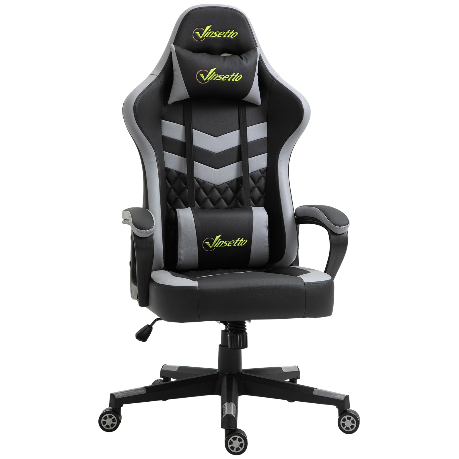 Gaming Chair, Computer Desk Chair with Lumbar Support, Faux Leather Racing Chair with Headrest and Swivel Wheels for Home Office, Black Grey