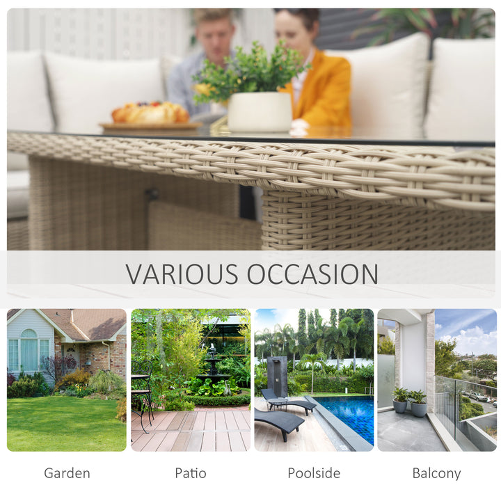 5 PCS Reclining PE Rattan Garden Dining Set Bonzer Patio Furniture w/ Sofa Chairs Glass Table, Olefin Cushions Adjustable Feet Stylish Lounge Conversation