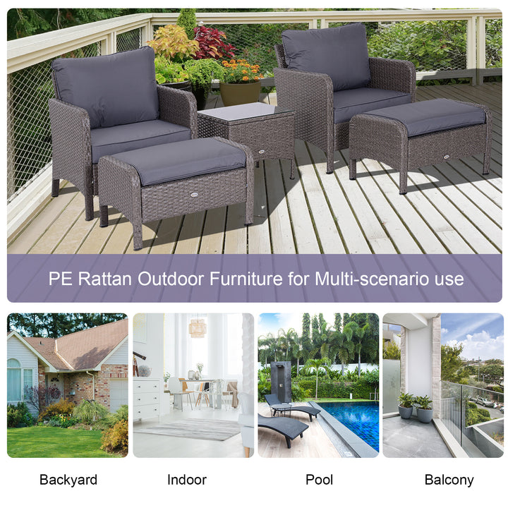 2-Seater Rattan Furniture Set, Steel Frame-Grey