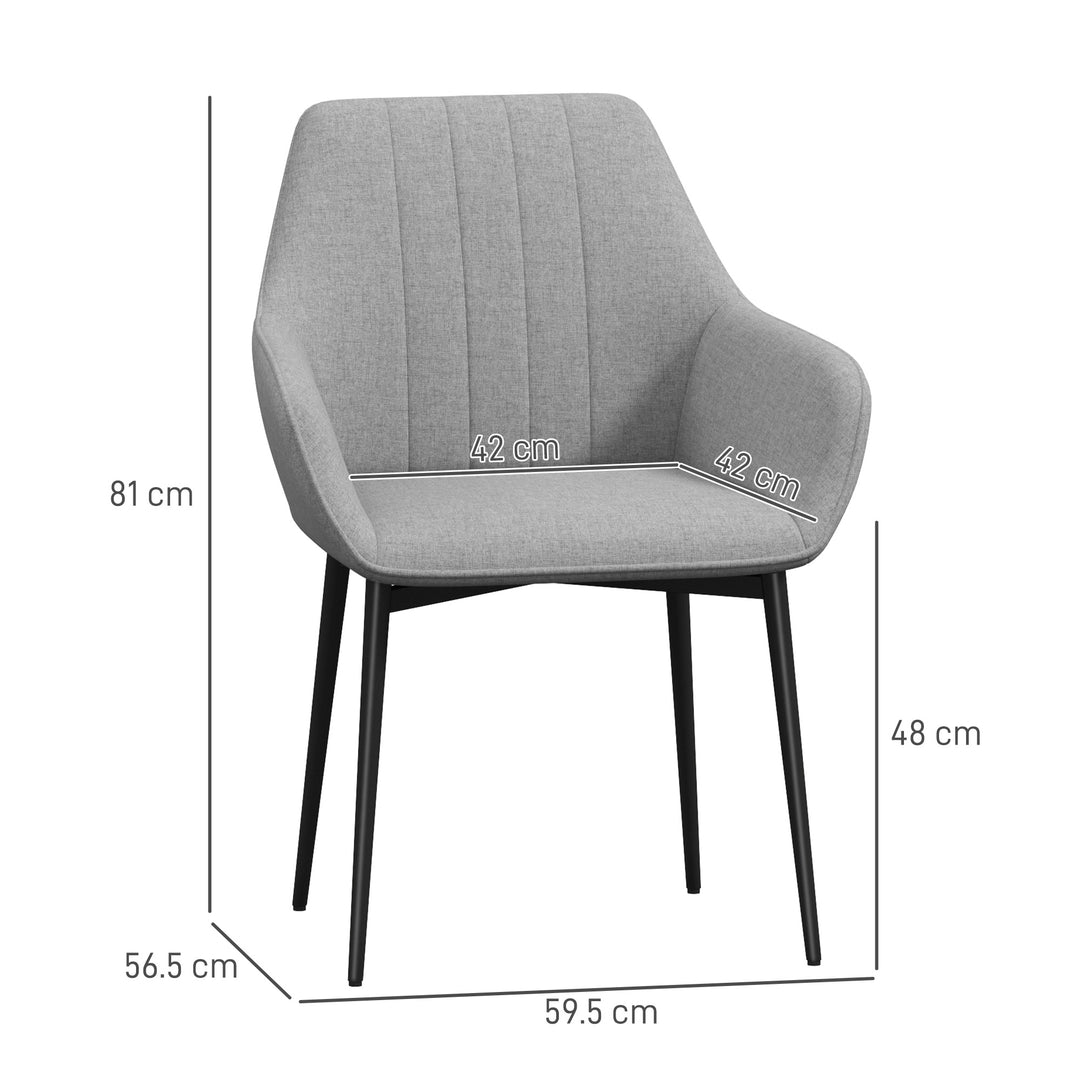 Dining Chairs Set of 4, Upholstered Linen Fabric Kitchen Chairs with Metal Legs for Living Room Dining Room, Light Grey