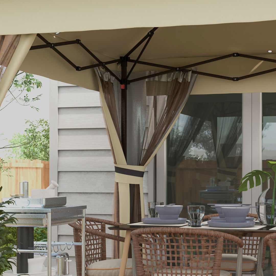 3 x 3(m) Pop Up Gazebo Party Tent with Solar-Powered LED Lights, Adjustable Event Shelter with Netting, Khaki