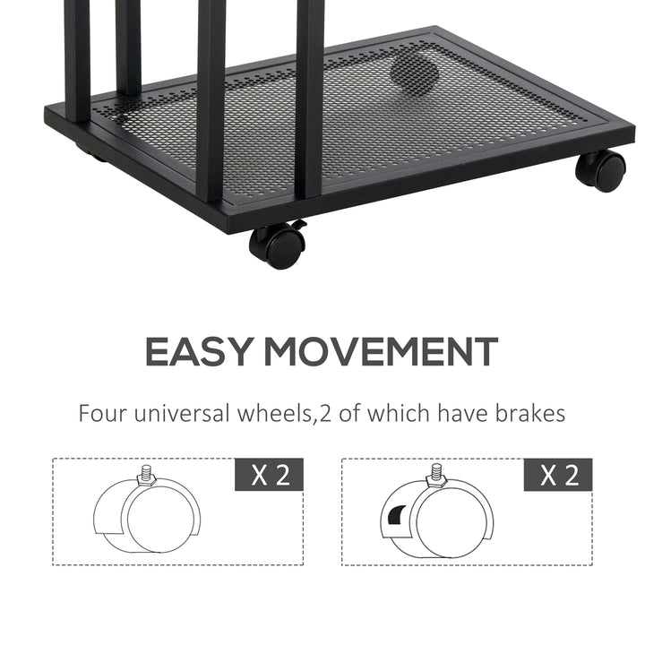 HOMCOM Sofa Side End Table, Mobile Coffee Table, Laptop Stand with Rolling Castors, Metal Frame, Storage Wooden Trolley. | Aosom UK