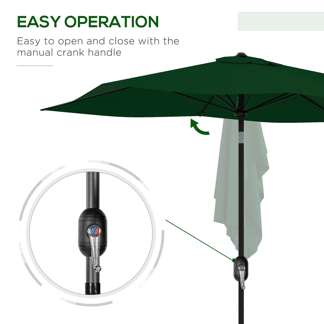 Outsunny Rectangular Outdoor Parasol Market Umbrella with Crank & Push Button Tilt, 6 Ribs, Aluminium Pole, 2 x 3(m), Green