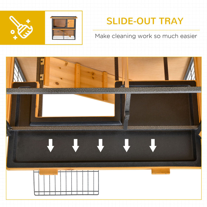 Guinea Pig Hutch Rabbit Hutch Wood-metal Elevated Pet House Bunny Cage with No-Leak Tray Ramp Openable Roof Outdoor 89.5 x 45 x 81cm Light Yellow