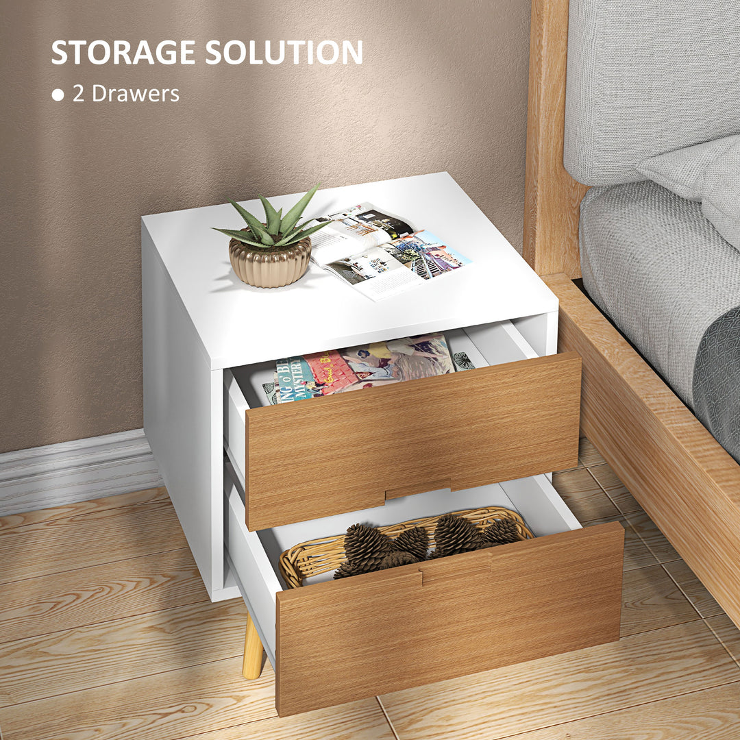 HOMCOM Wood Effect Wto-Drawer Bedside Table - Brown/White | Aosom UK