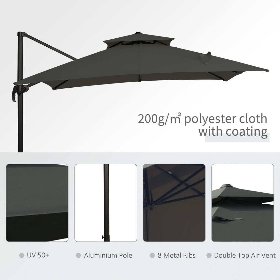 Cantilever Parasol 360 Degree Rotation Angle Adjustment Outdoor Market Garden Umbrella - Dark Grey