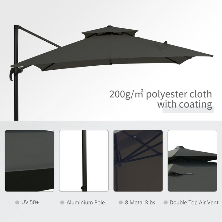 Cantilever Parasol 360 Degree Rotation Angle Adjustment Outdoor Market Garden Umbrella - Dark Grey