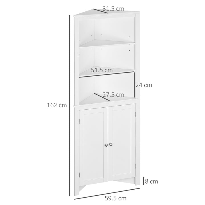 kleankin Triangle Bathroom Cabinet, Corner Bathroom Storage Unit with Cupboard and 3-Tier Shelves, Free Standing, White | Aosom UK