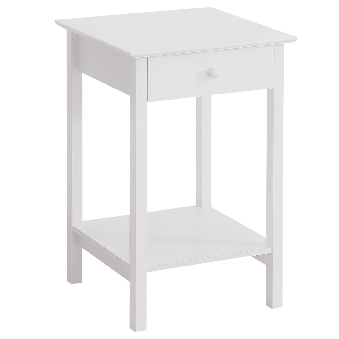 White Bedside Table, Wooden Side Table, Nightstand, Bedside Cabinet with Drawer and Storage Shelf for Bedroom and Living Room