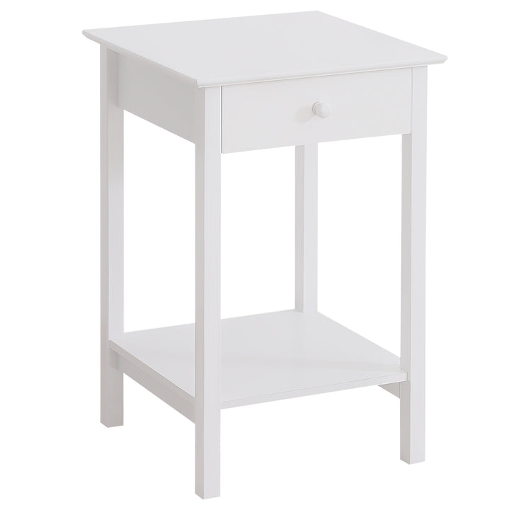 White Bedside Table, Wooden Side Table, Nightstand, Bedside Cabinet with Drawer and Storage Shelf for Bedroom and Living Room