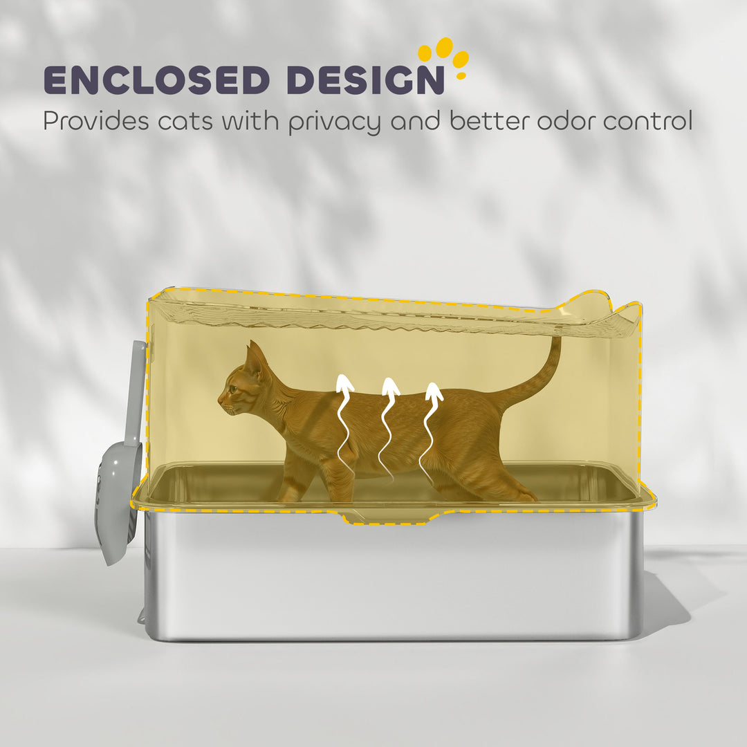 Stainless Steel Cat Litter Tray, Extra Large Enclosed Litter Box with 