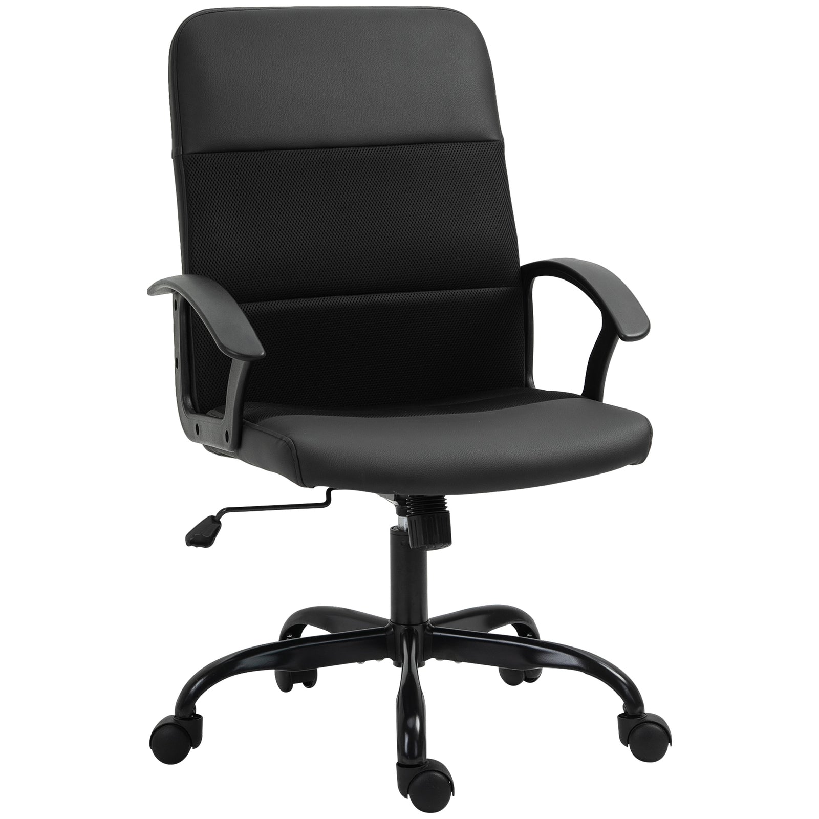 Mesh Office Chair, Faux Leather Desk Chair with Swivel Wheels, Adjustable Height and Tilt Function, Black