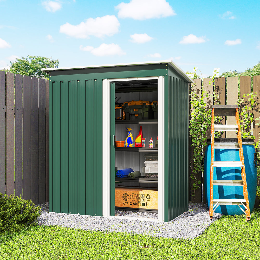 5 x 3ft Garden Storage Shed with Sliding Door and Sloped Roof Outdoor Equipment Tool, Green