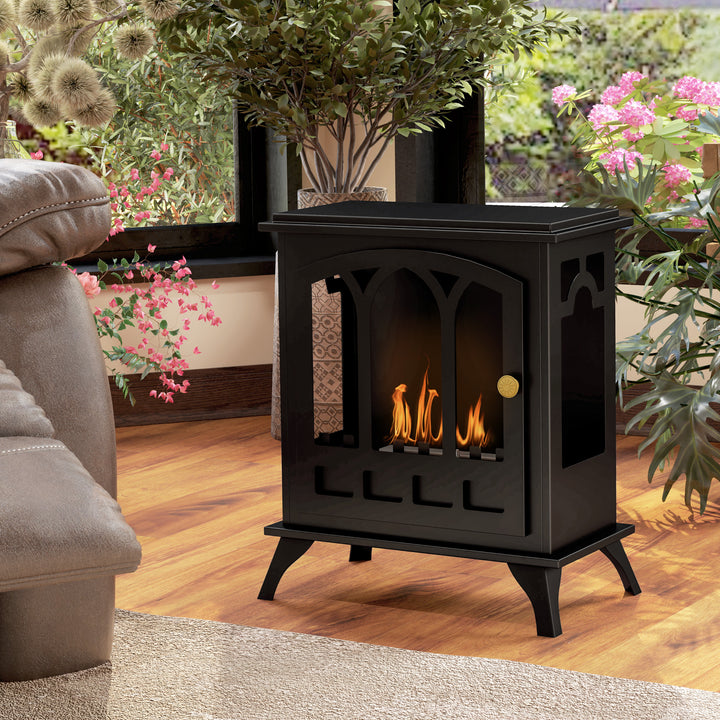 Ethanol Fireplace Stove, Freestanding Bioethanol Fire, Indoor Ethanol Burner with 0.9 Litres Volume, Burns for Up to 3.3 Hours, 21 Inch, Black