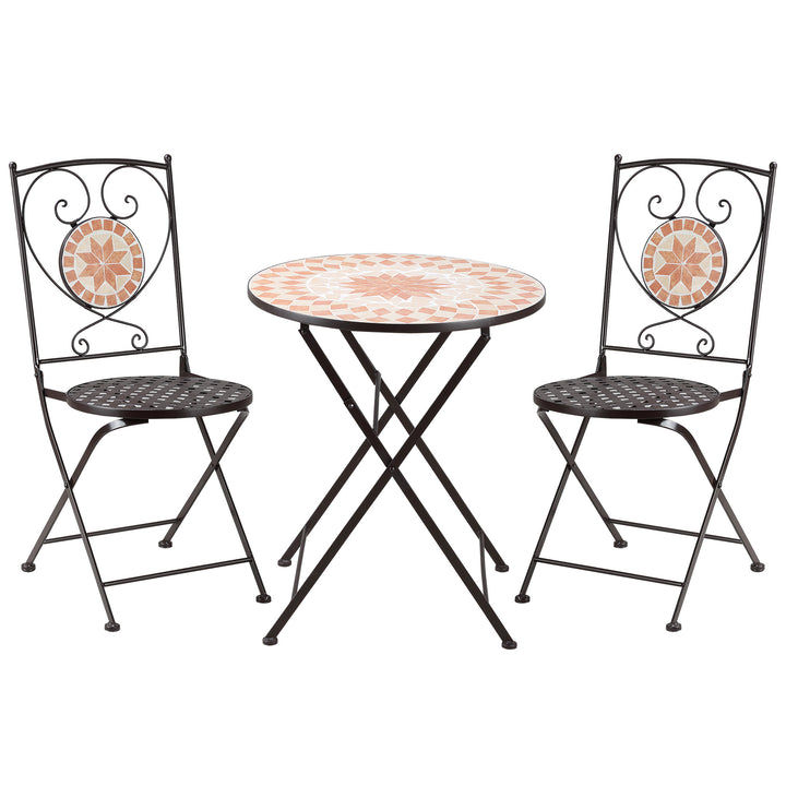 Outsunny 3 Piece Mosaic Bistro Set, 2 Folding Chairs & 1 Round Table Outdoor Furniture for Outdoor, Balcony, Poolside, Yellow