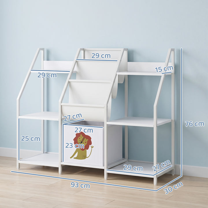 Kids Bookshelf and Toy Storage with 3-Tier Sling Book Rack and Fabric 