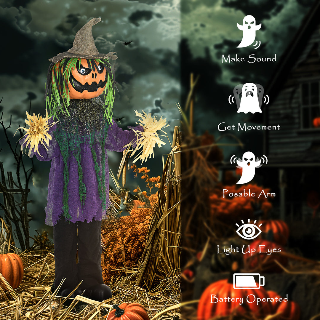 3'6" Pumpkin Scarecrow Halloween Animatronic, with Glowing Eyes