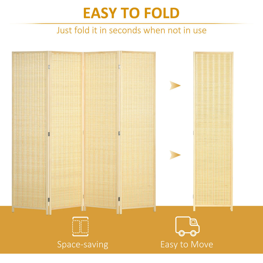 4 Panel Folding Room Divider Screen, Wall Panel Privacy Furniture, Freestanding Paravent Partition Separator for Living Room, Bedroom and Office, 180 x 180cm, Natural