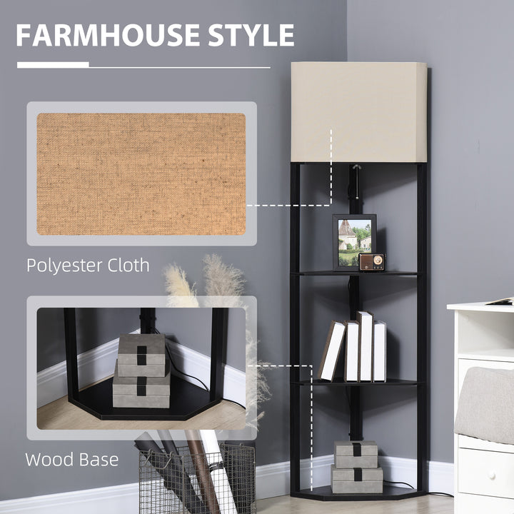 MCL Corner Floor Lamp with Shelves, Modern Tall Standing Lamp with Chain Switch for Living Room, Bedroom, Bulb Not Included, Black