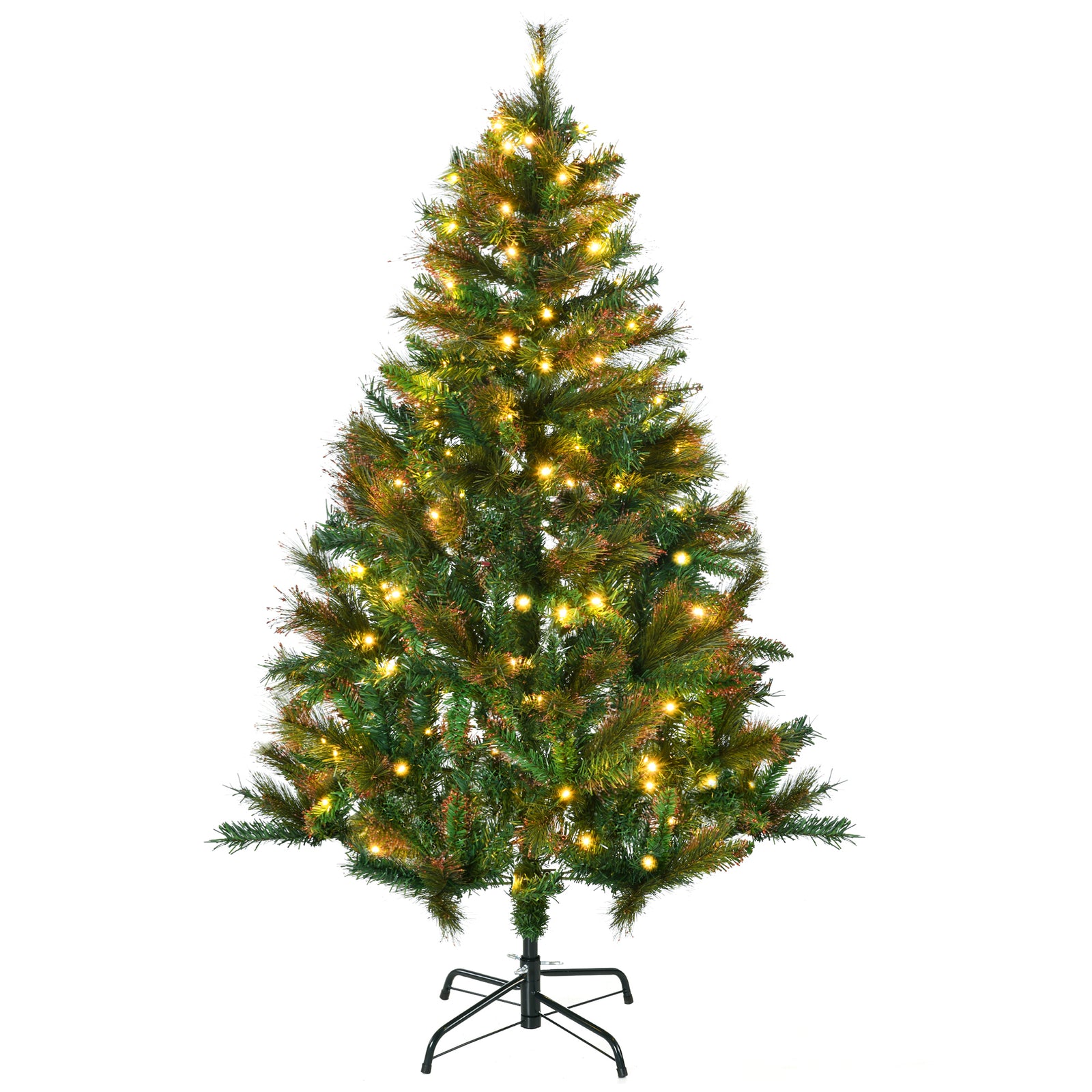 1.5m 5ft Pre-Lit Christmas Tree Artificial Spruce Xmas Tree Warm White LED Holiday Décor with Metal Stand