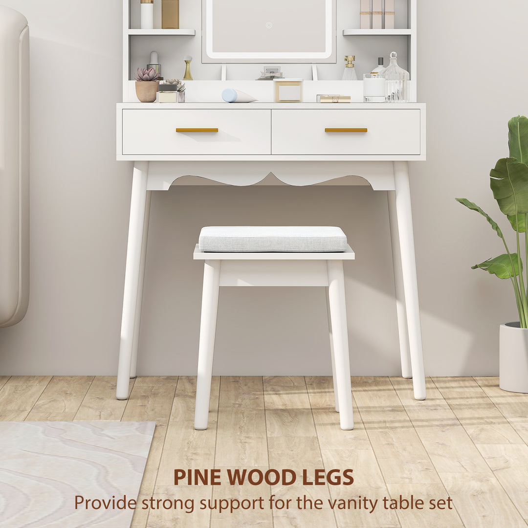 Elegant Dressing Table, with LED Mirror - White