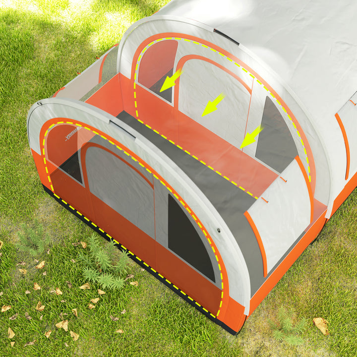 3000mm Waterproof Camping Tent, 5-6 Man Family Tent with Living and Bedroom, Carry Bag Included, Cream and Orange