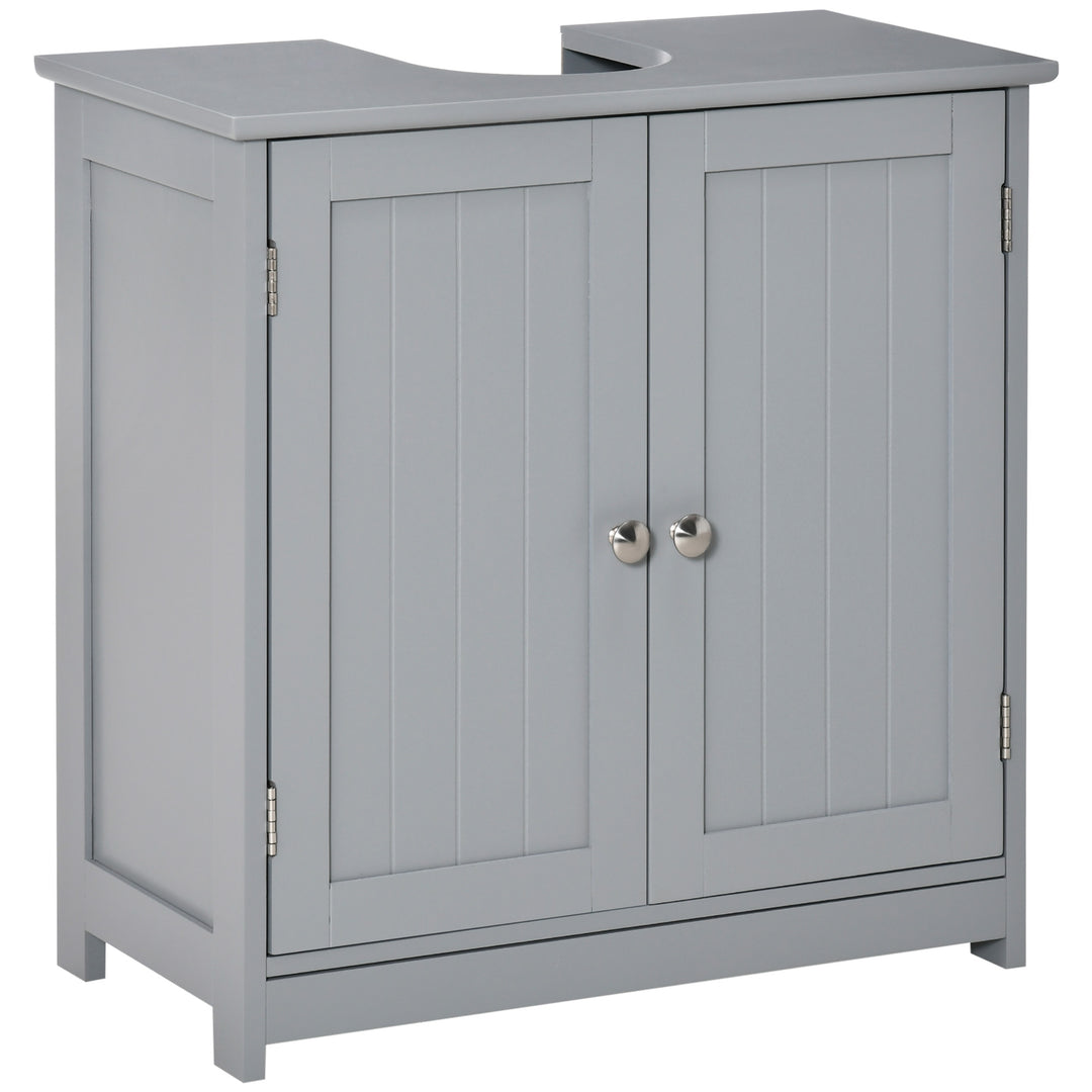 60x60cm Under-Sink Storage Cabinet w/ Adjustable Shelf Handles Drain Hole Bathroom Cabinet Space Saver Organizer Grey