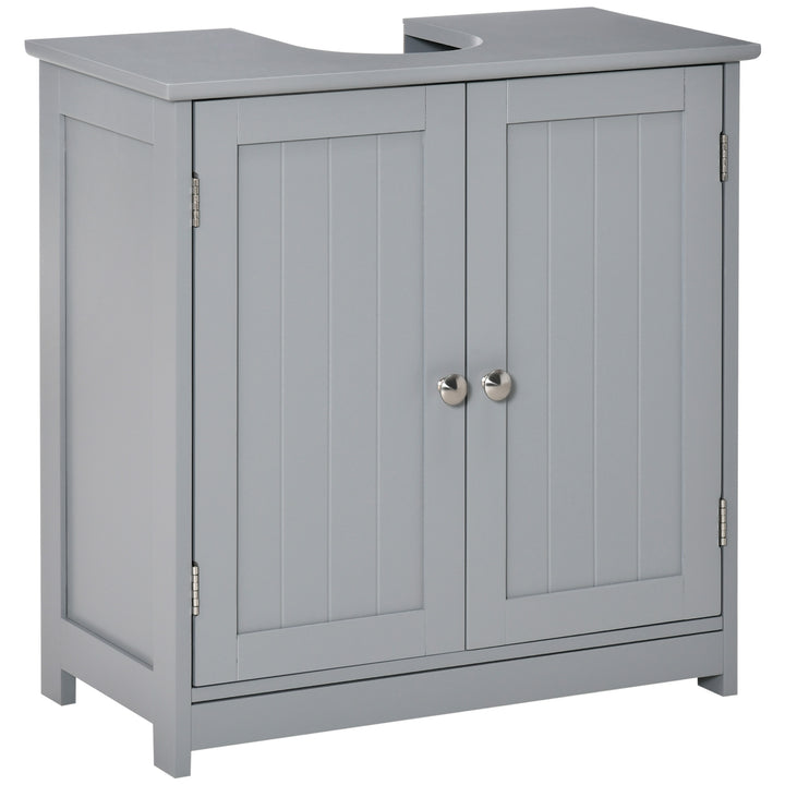 60x60cm Under-Sink Storage Cabinet w/ Adjustable Shelf Handles Drain Hole Bathroom Cabinet Space Saver Organizer Grey