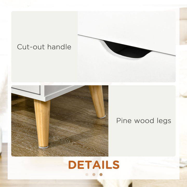 Bedside Table, Bedside Cabinet with 2 Drawers, Side End Table with Pine Wood Legs for Bedroom Living Room, White