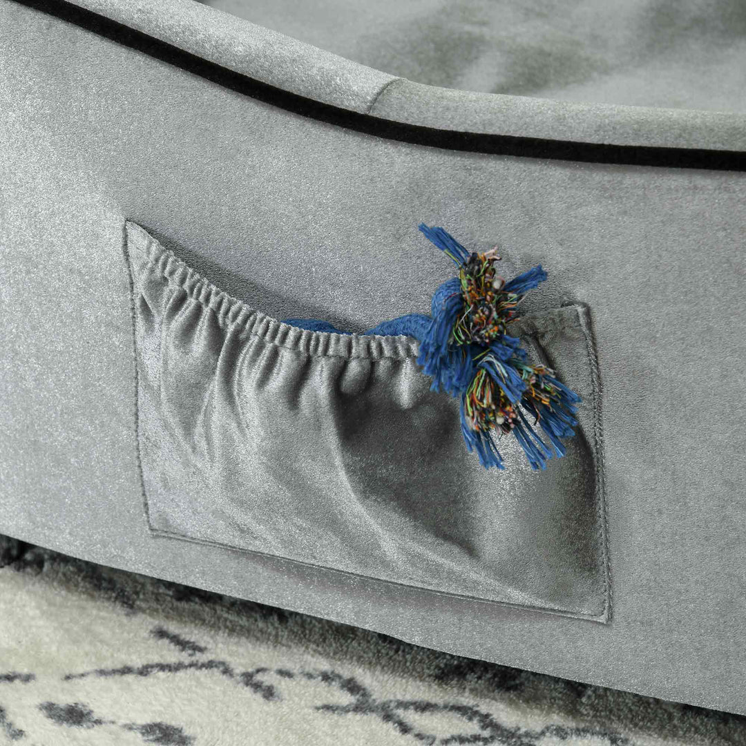 Dog Sofa Pet Chair, Kitten Bed Couch w/ Wooden Frame, Removable Cushion - Silver-Tone and Grey