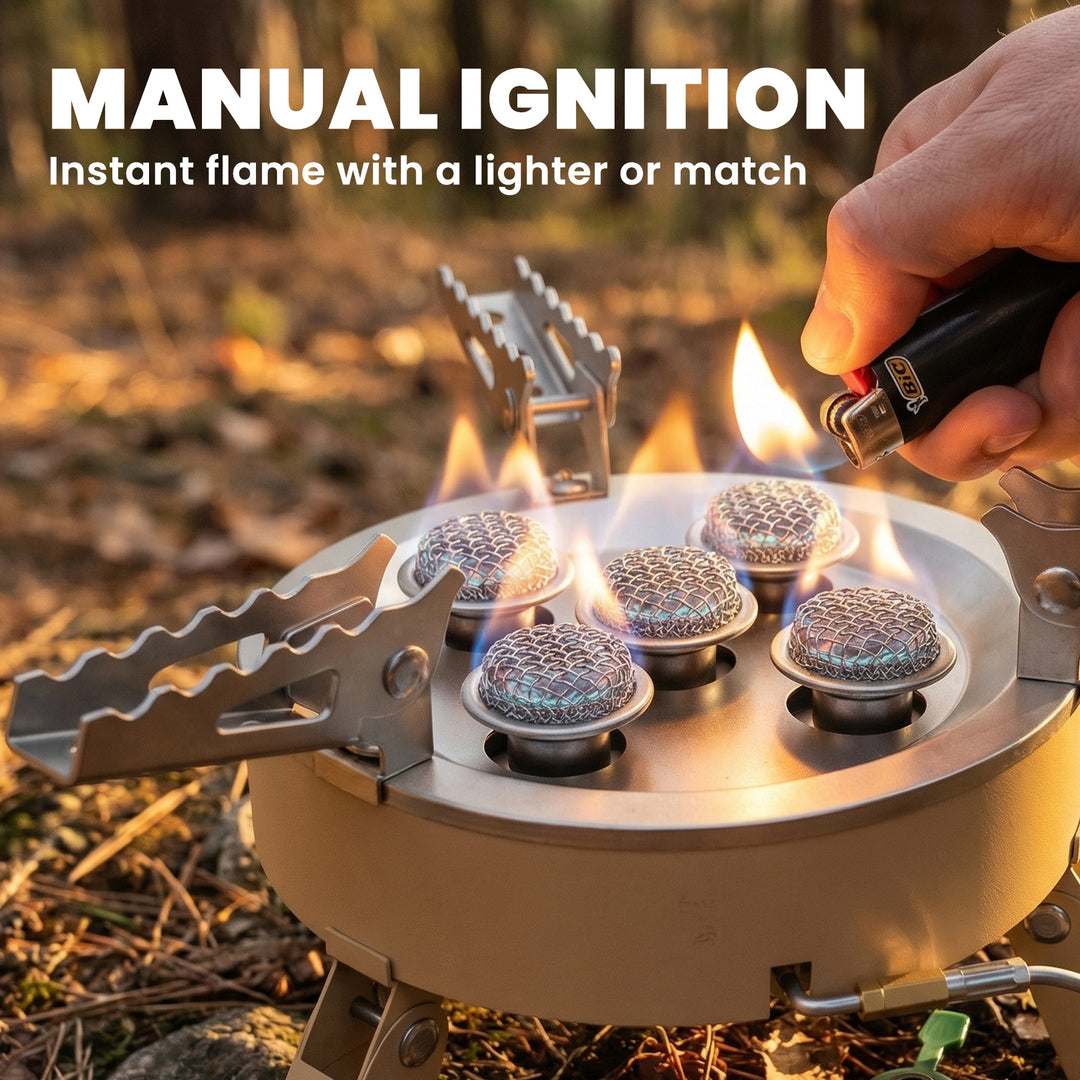 7000W Camping Stove with Piezo Ignition, High Power Gas Stove with 50k