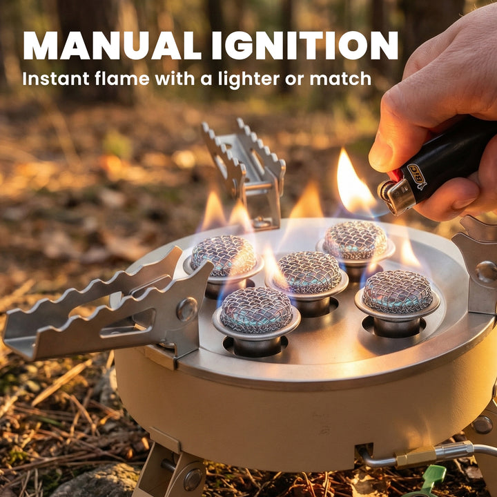 7000W Camping Stove with Piezo Ignition, High Power Gas Stove with 50k
