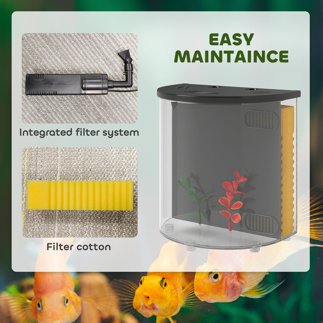 3L Small Fish Tank with Filter System, LED Light, Small Fish Tank for Betta, Goldfish, Shrimp, Black