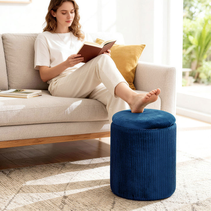 Storage Ottoman Modern Velvet Round Foot Stool for Living Room Bedroom