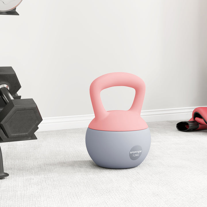 SPORTNOW 12KG Soft Kettlebell, Kettlebell with Non-Slip Handle for Home Gym, Weight Lifting, Strength Training, Pink/Grey