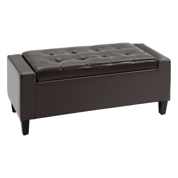 HOMCOM Storage Ottoman Bench, PU Leather, Tufted Design, Flip Top, 92x40cm, Versatile Use, Brown | Aosom UK