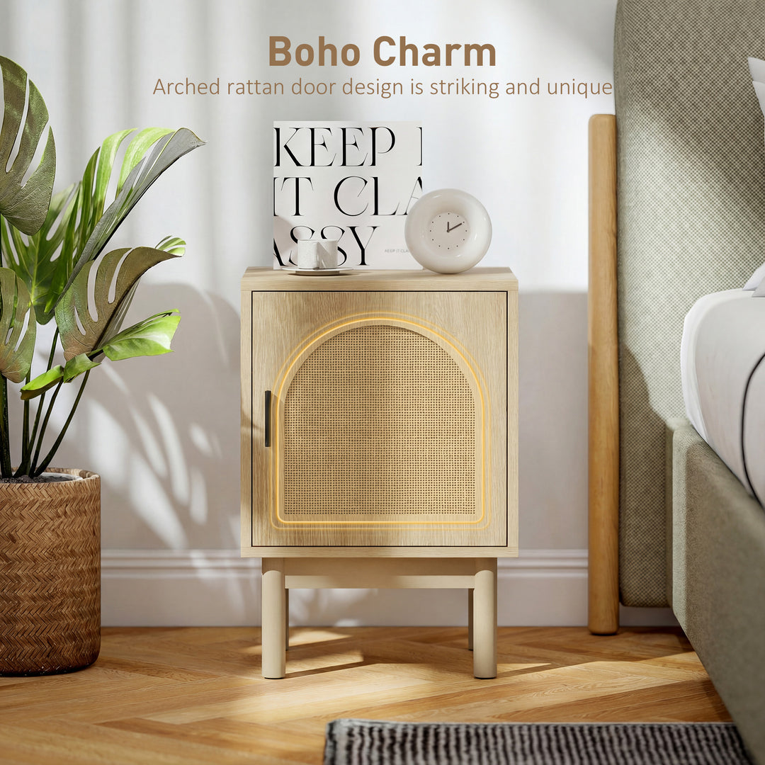 Rattan Bedside Table for Bedroom - Natural Wood