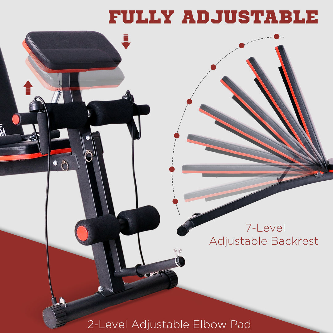 Foldable Weight Bench, Adjustable Strength Training Sit Up Ab Bench, Incline/Decline, Red