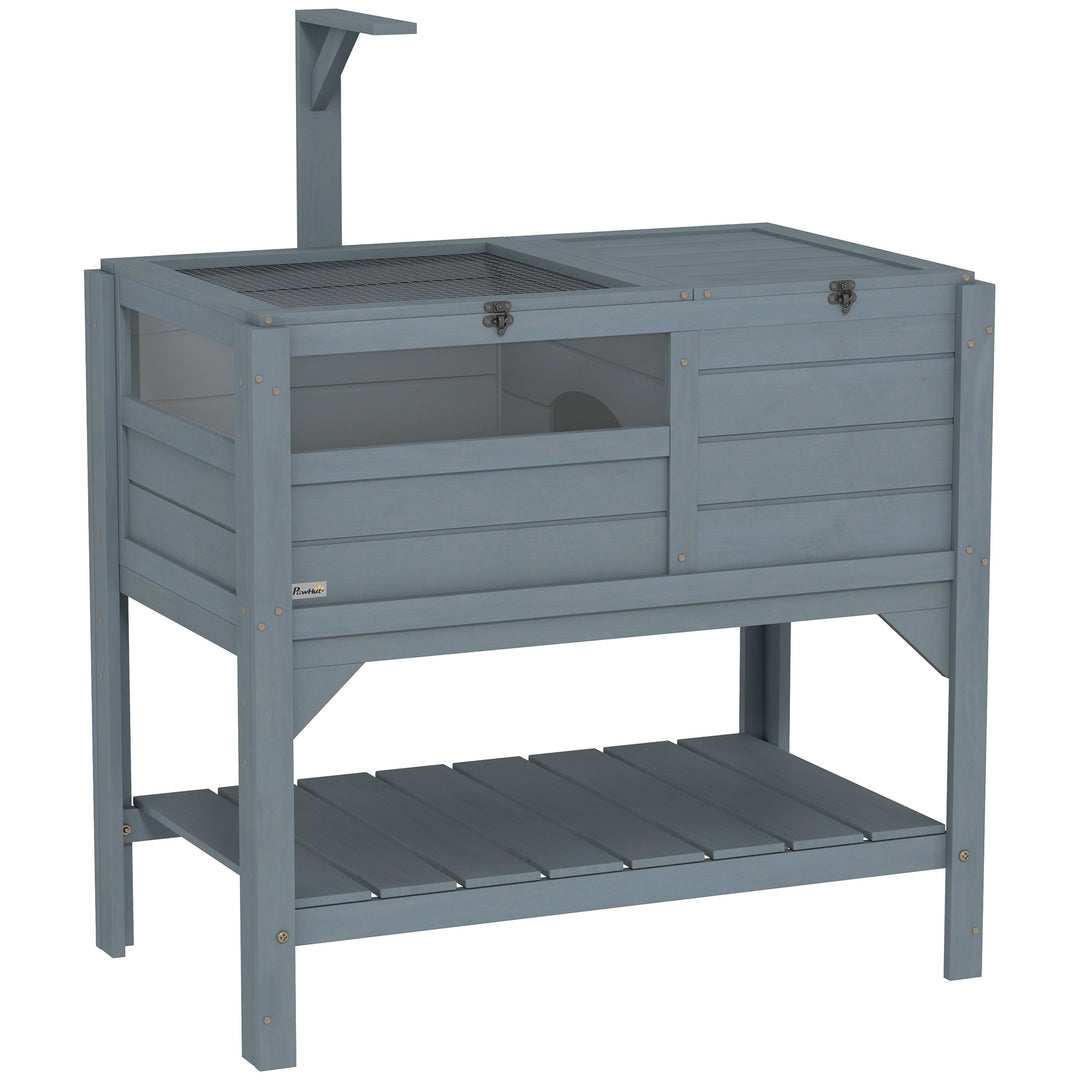 Wooden Tortoise House, with Shelter, Run, Shelf, Lamp Holder, Tray, Grey
