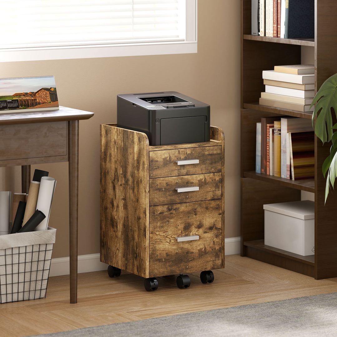 3 Drawer Filing Cabinet, Rolling File Cabinet with Edged Top for Lette