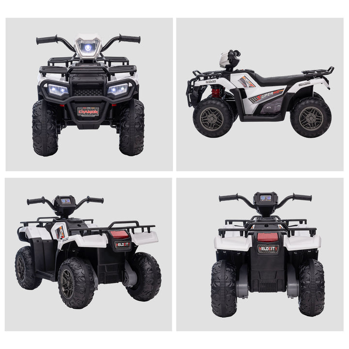12V Kids Quad Bike with Forward, Reverse Functions, Ride-On ATV w/ Music, LED, Headlights, for Ages 3-5 Years - White